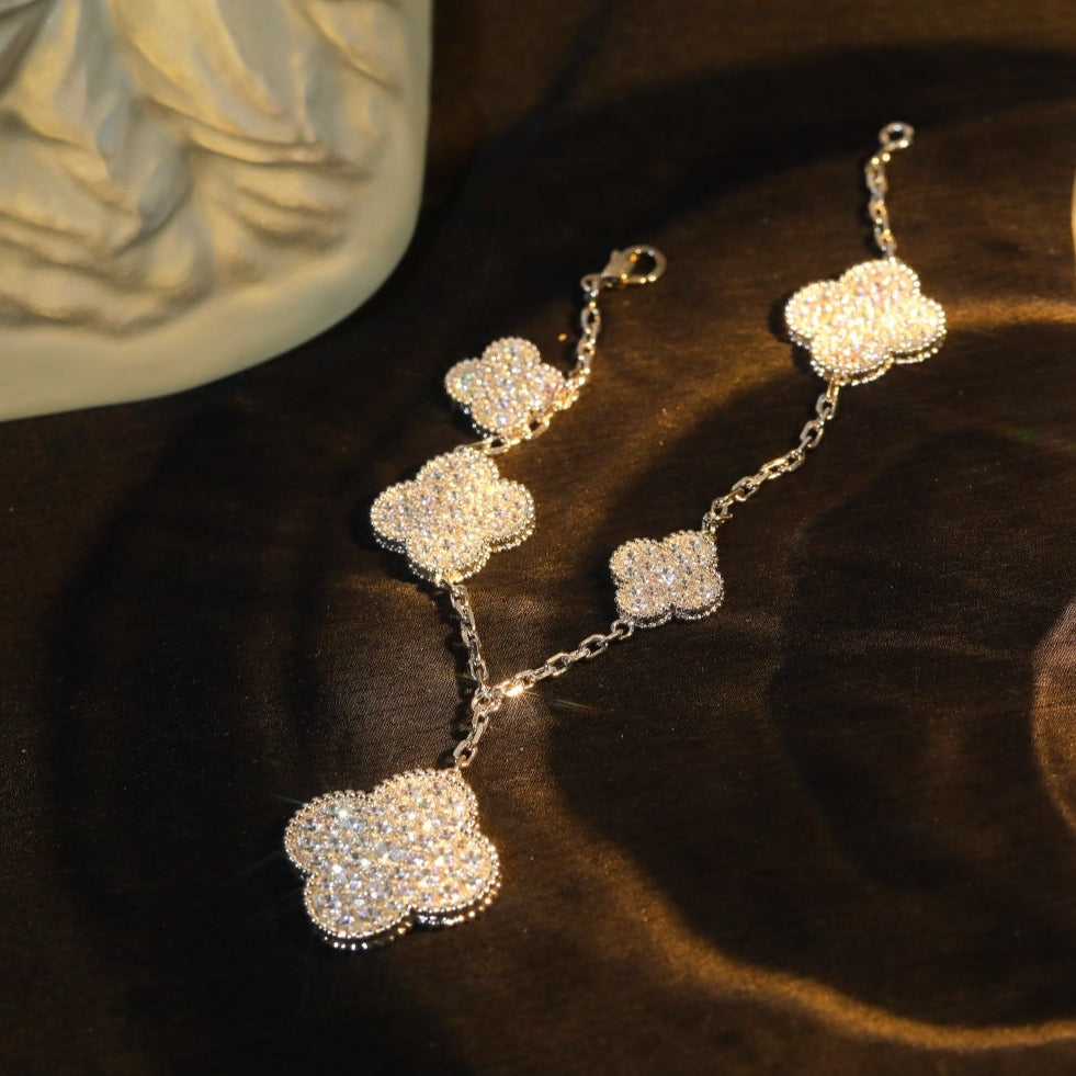 [Angela Jewellery]CLOVER BRACELET 5 MOTIF SILVER DIAMOND PAVED