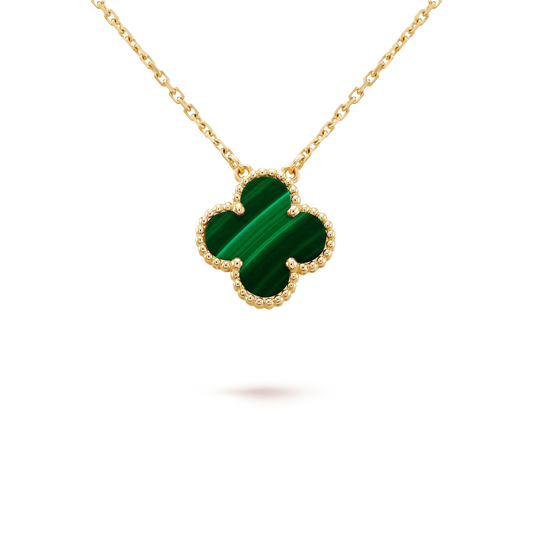 [Angela Jewellery]CLOVER 15MM MALACHITE SINGLE FLOWER  NECKLACE