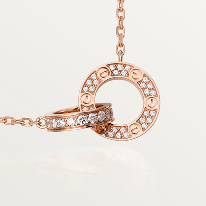 [Angela Jewellery]LOVE 7.6MM NECKLACE ROSE GOLD AND SILVER  FULL DIAMOND