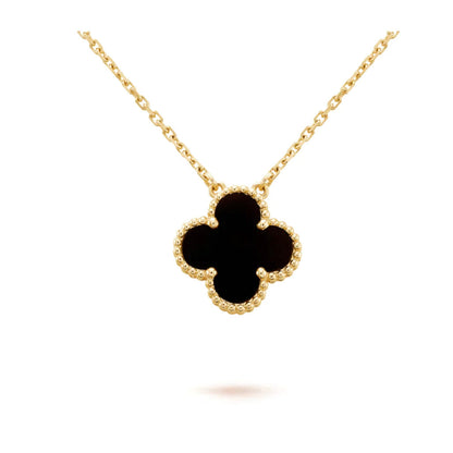 [Angela Jewellery]CLOVER 15MM BLACK ONYX SINGLE FLOWER NECKLACE