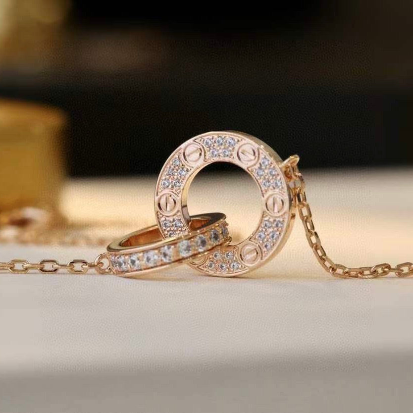 [Angela Jewellery]LOVE 7.6MM NECKLACE ROSE GOLD AND SILVER  FULL DIAMOND