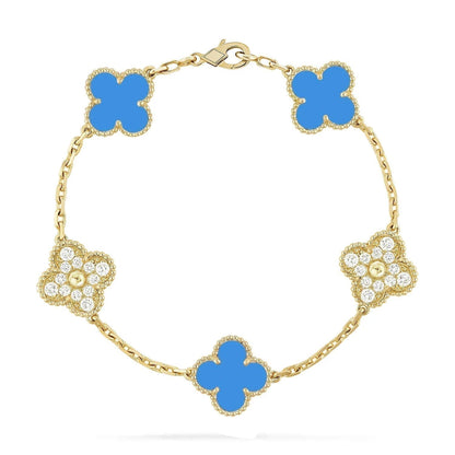 [Angela Jewellery]CLOVER 5 MOTIF BLUE CHALCEDONY DIAMOND GOLD BRACELET