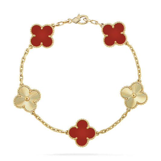 [Angela Jewellery]CLOVER  5 MOTIFS CARNELIAN GOLD BRACELET