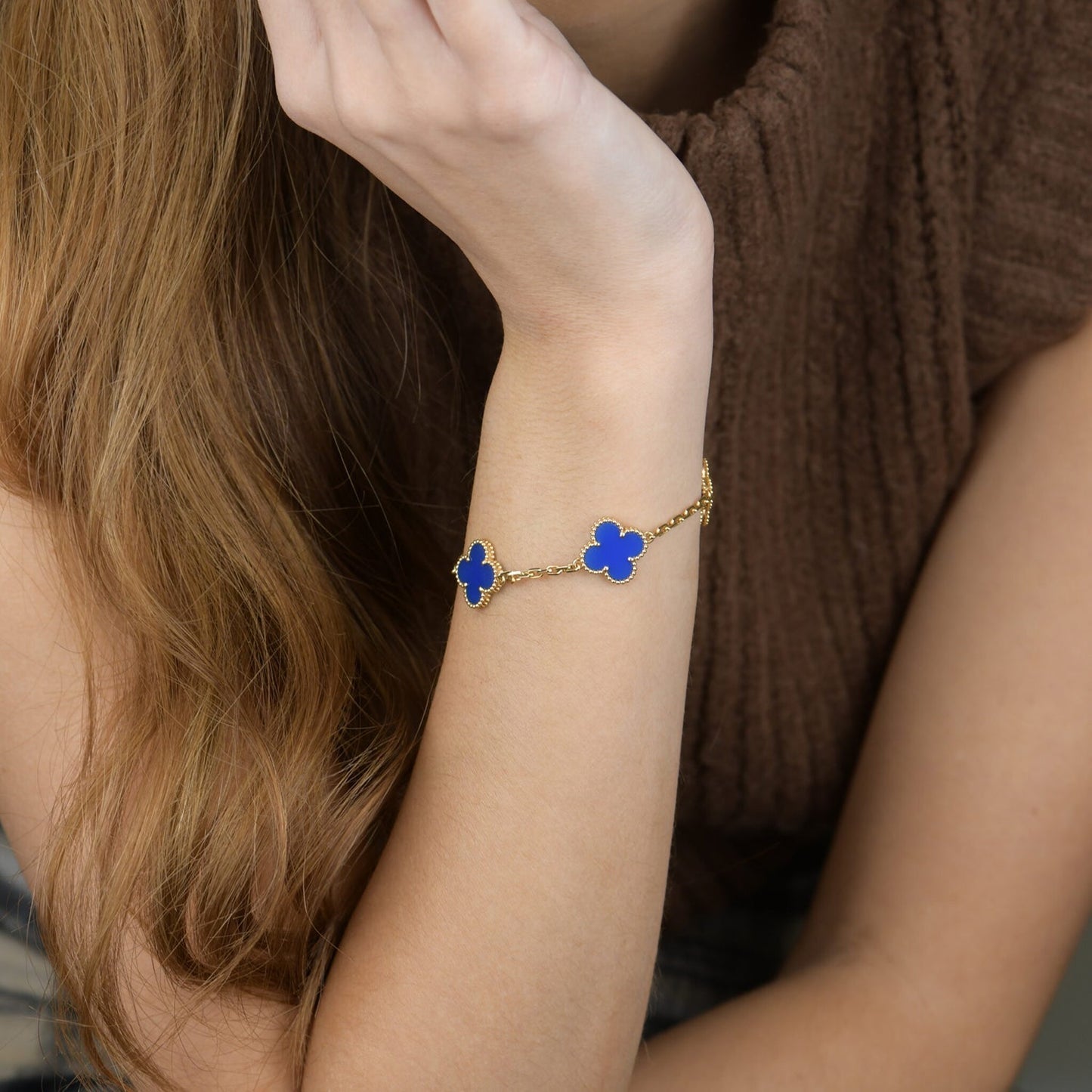 [Angela Jewellery]CLOVER 5 MOTIFS BLUE AGATE BRACELET