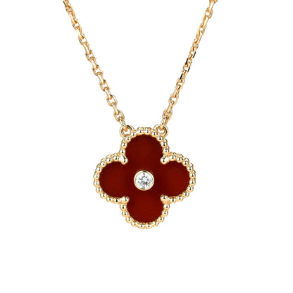 [Angela Jewellery]CLOVER 15MM DIAMOND CARNELIAN NECKLACE