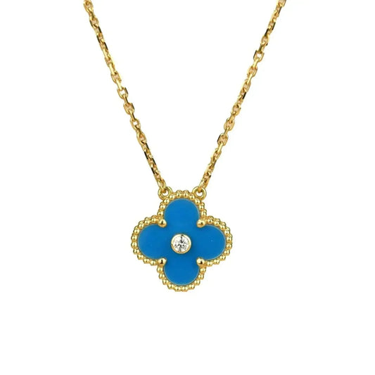 [Angela Jewellery]CLOVER 15MM DIAMOND AND BLUE AGATE NECKLACE