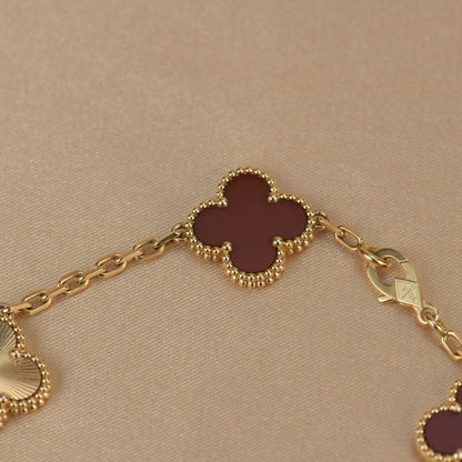 [Angela Jewellery]CLOVER  5 MOTIFS CARNELIAN GOLD BRACELET