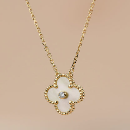 [Angela Jewellery]CLOVER 15MM DIAMOND GOLD MOTHER OF PEARL NECKLACE