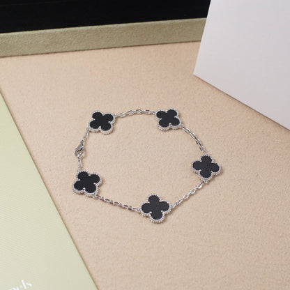 [Angela Jewellery]CLOVER 5 MOTIF ONYXS  BRACELET SILVER