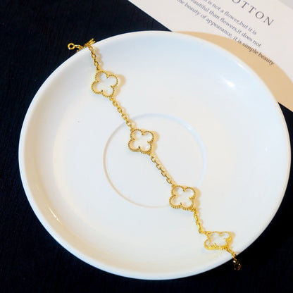 [Angela Jewellery]CLOVER 5 MOTIF ROCK CRYSTAL PINK GOLD BRACELET