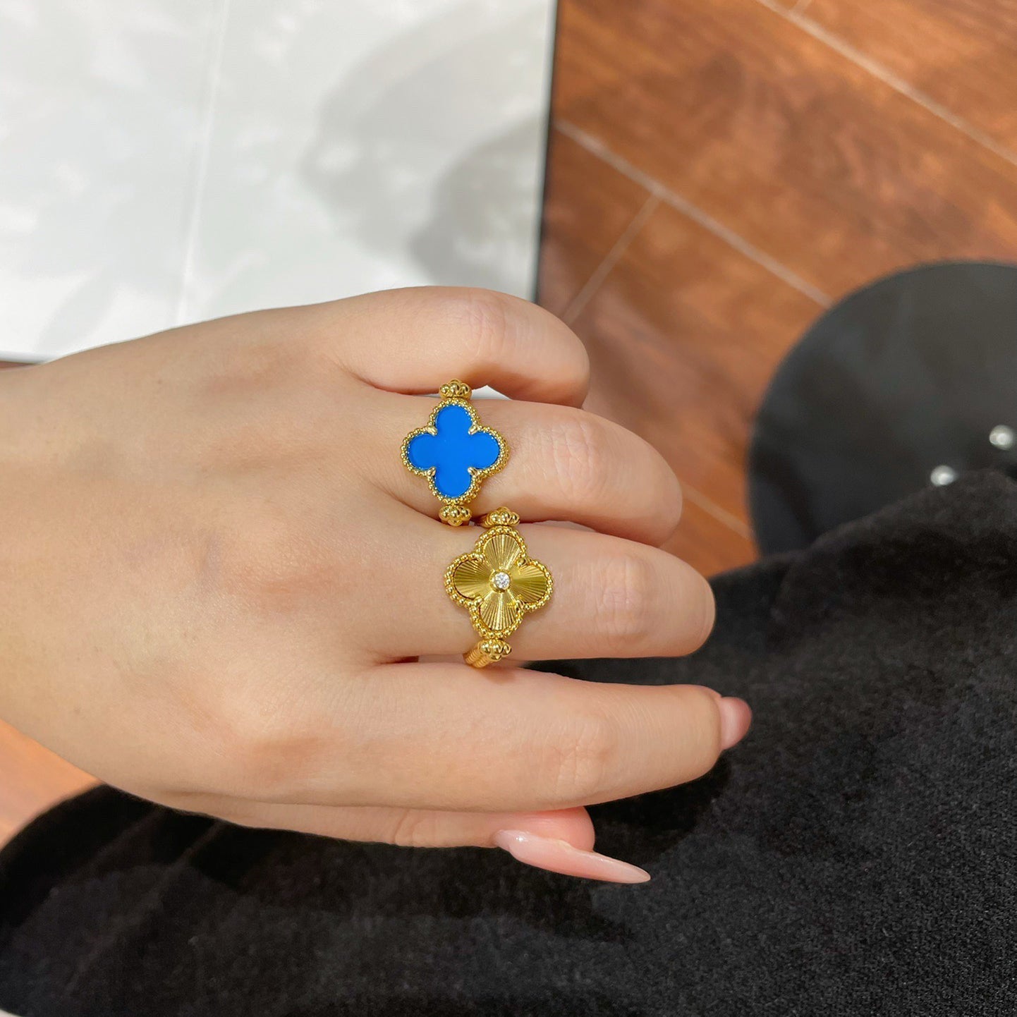 [Angela Jewellery]CLOVER RIVERSIBLE BLUE AGATE RING