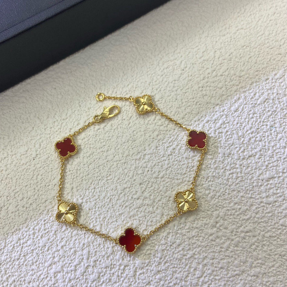 [Angela Jewellery]CLOVER 6 MOTIF RED AGATE LASER BRACELET