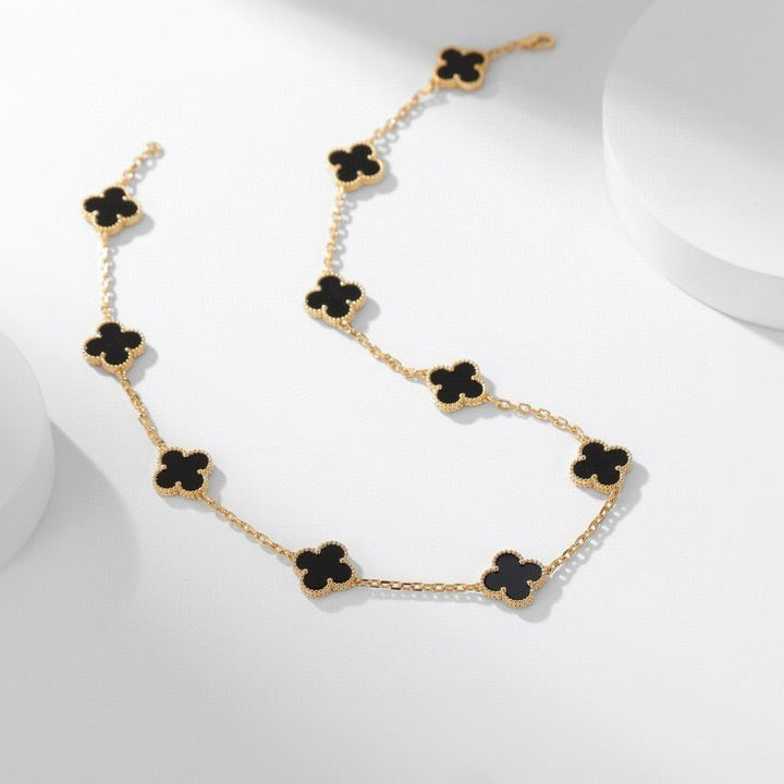 [Angela Jewellery]CLOVER 10 MOTIFS ONYX NECKLACE