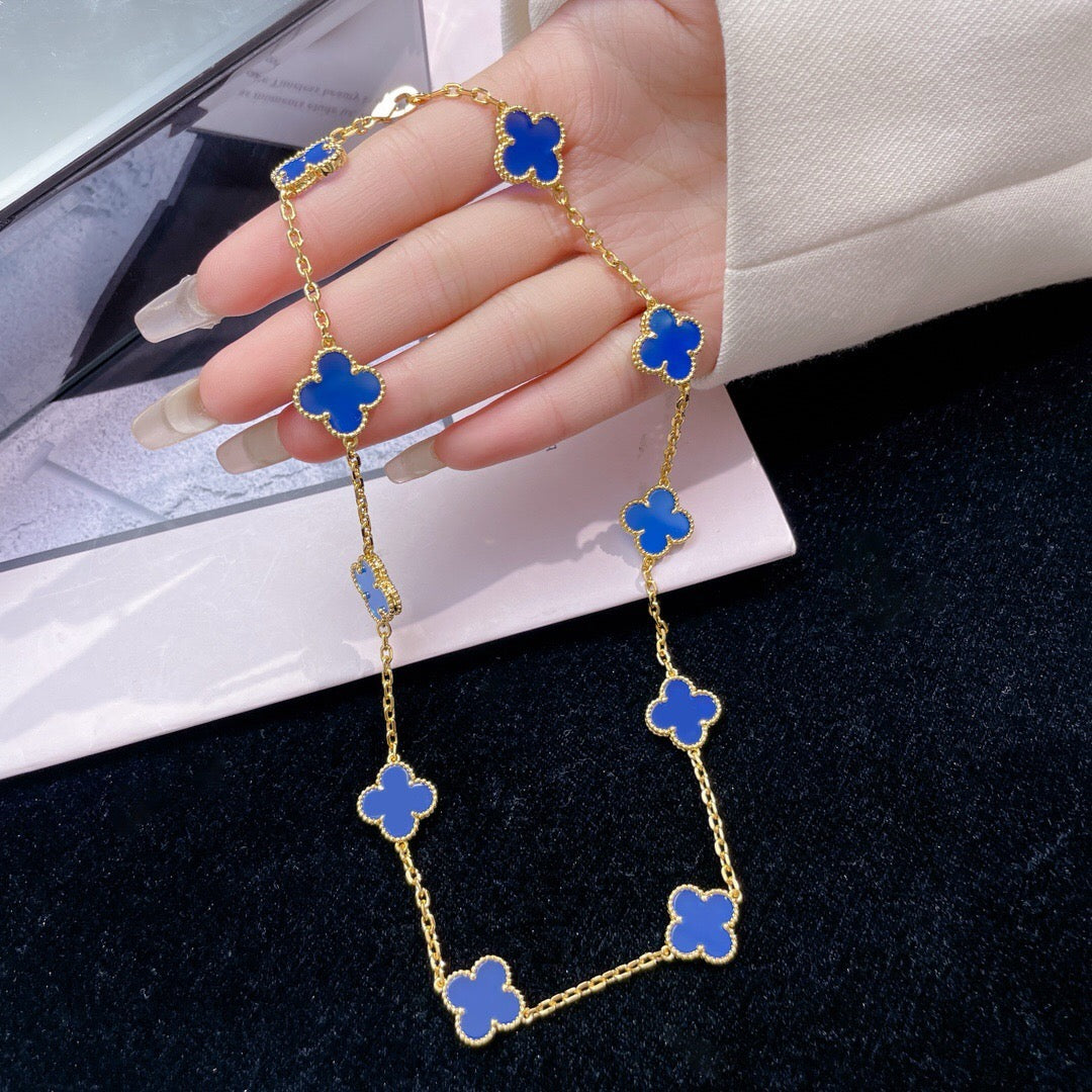 [Angela Jewellery]CLOVER 10 MOTIFS BLUE AGATE NECKLACE