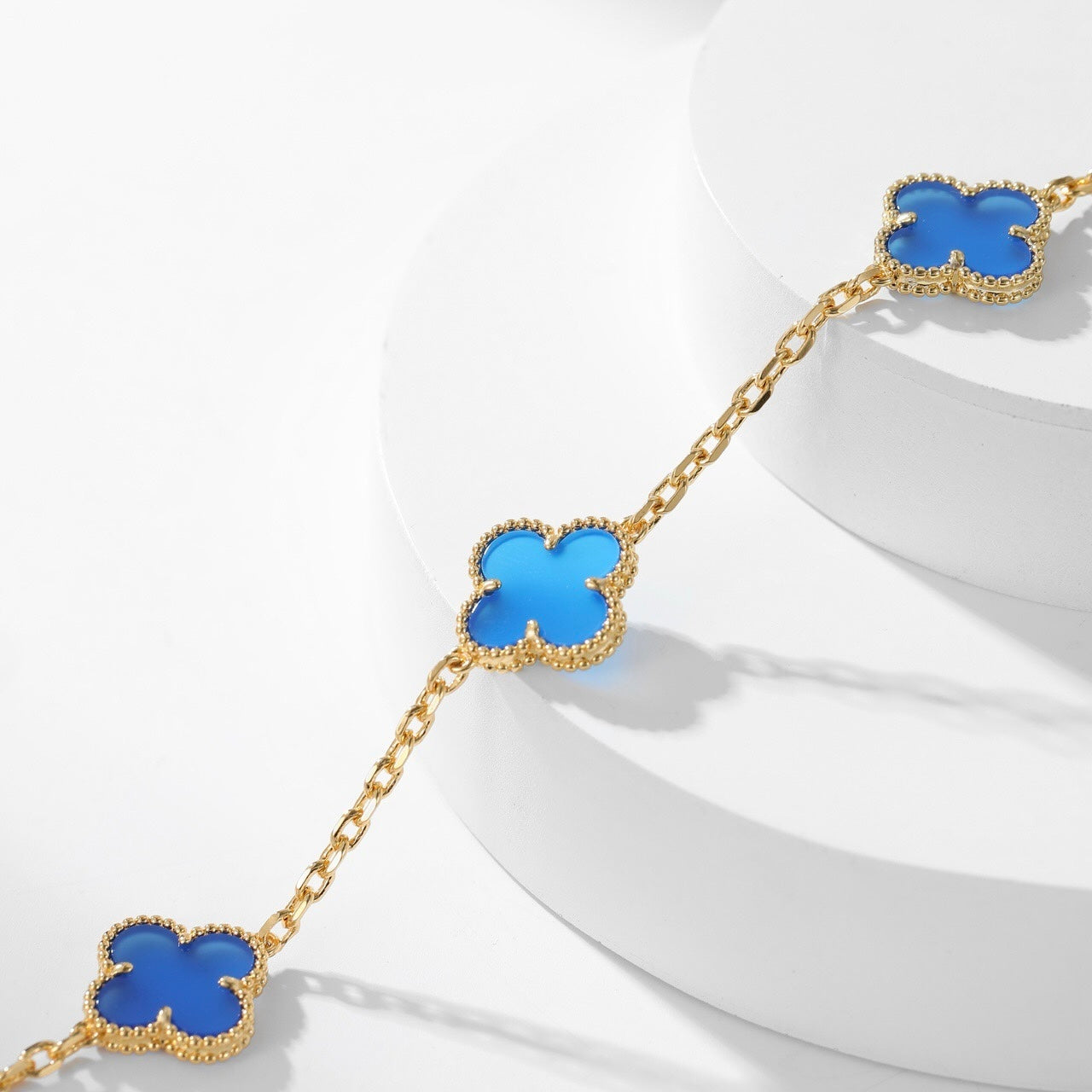 [Angela Jewellery]CLOVER 10 MOTIFS BLUE AGATE NECKLACE