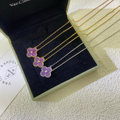 [Angela Jewellery]CLOVER 15MM DIAMOND  PURPLE VIOLET NECKLACE