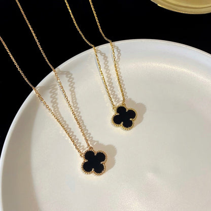 [Angela Jewellery]CLOVER 15MM BLACK ONYX SINGLE FLOWER NECKLACE