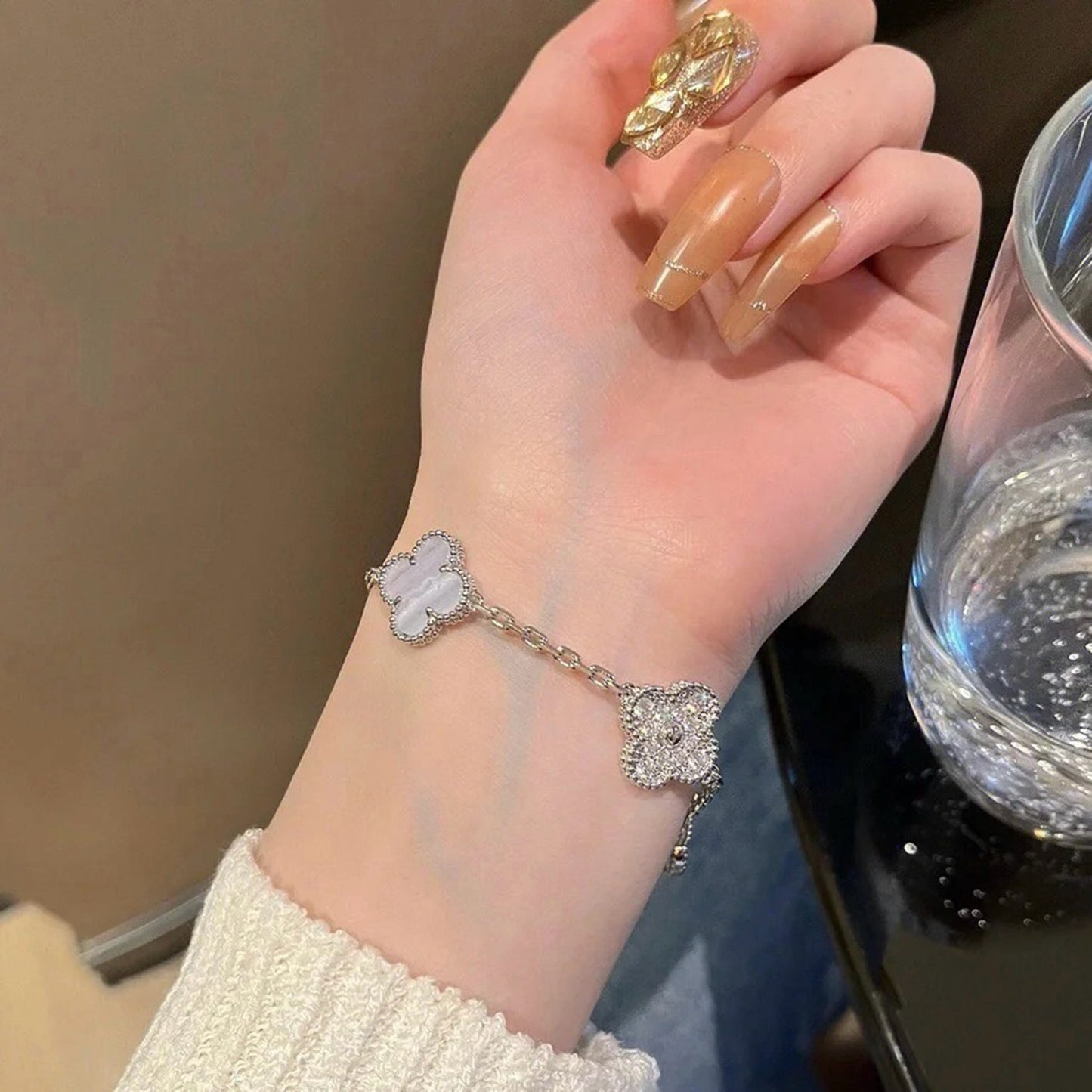 [Angela Jewellery]CLOVER  5 MOTIF DIAMOND PURPLE CHALCEDONY BRACELET SILVER