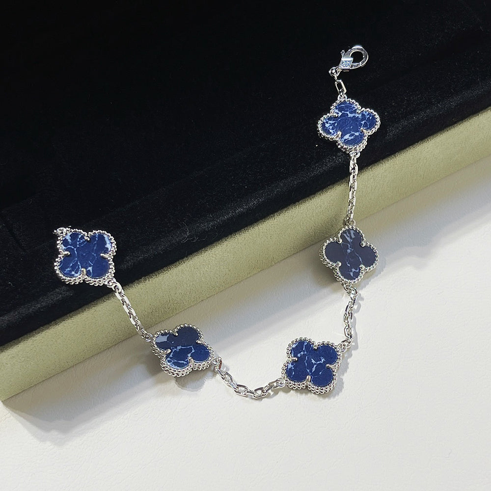 [Angela Jewellery]CLOVER 5 MOTIF PIETERSITE SILVER BRACELET