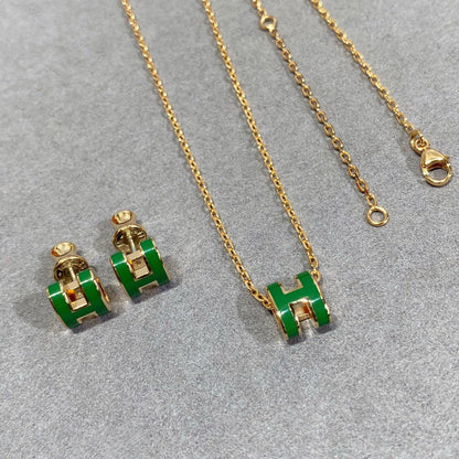 [Angela Jewellery]POP H GREEN NECKLACE SILVER AND GOLD