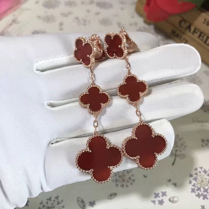 [Angela Jewellery]CLOVER 3 MOTIF CARNELIAN DROP EARRINGS