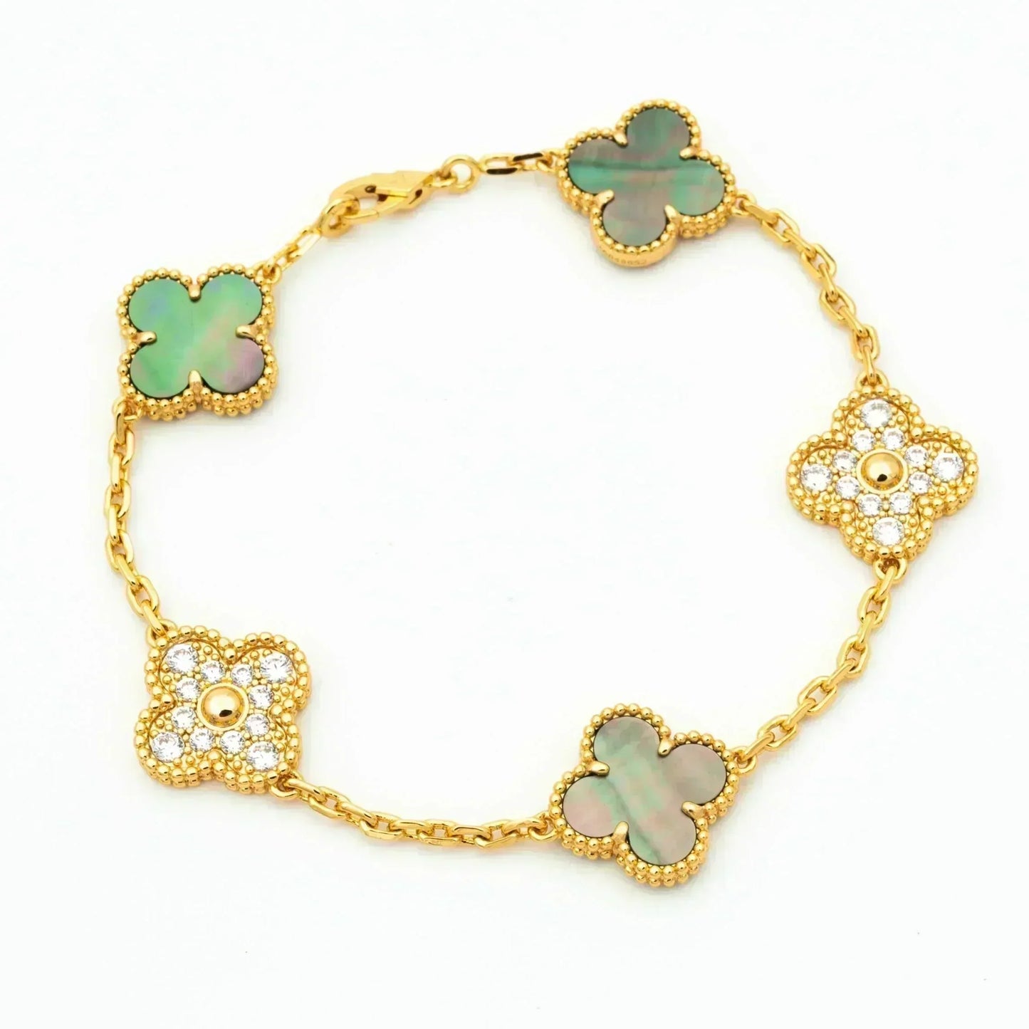 [Angela Jewellery]CLOVER 5 MOTIF GRAY MOP DIAMOND BRACELET