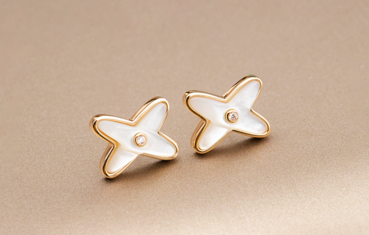 [Angela Jewellery]JEUX DE WHITE MOP PINK GOLD DIAMOND EARRINGS