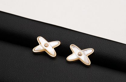 [Angela Jewellery]JEUX DE WHITE MOP ROSE GOLD DIAMOND EARRINGS