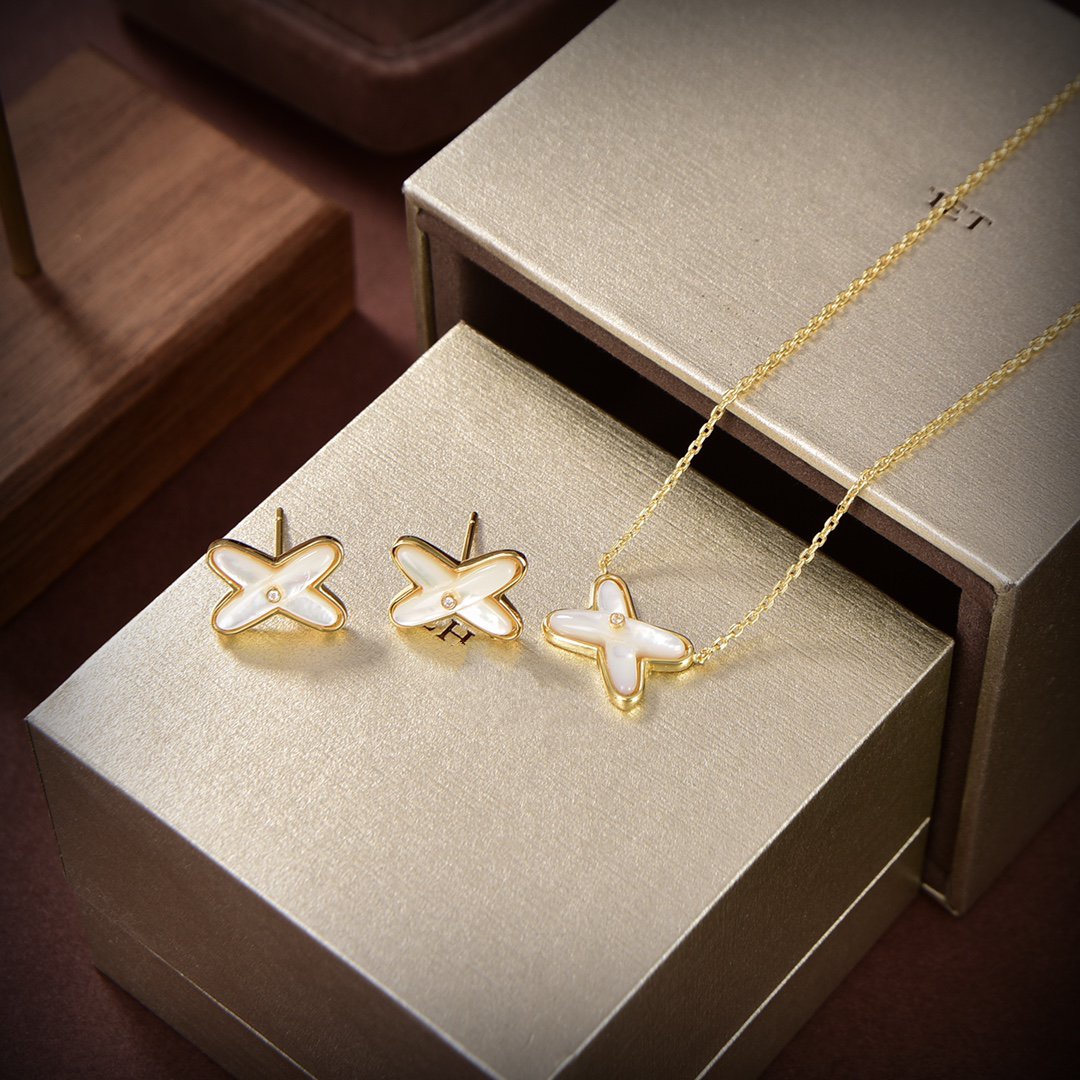 [Angela Jewellery]JEUX DE WHITE MOP GOLD DIAMOND EARRINGS