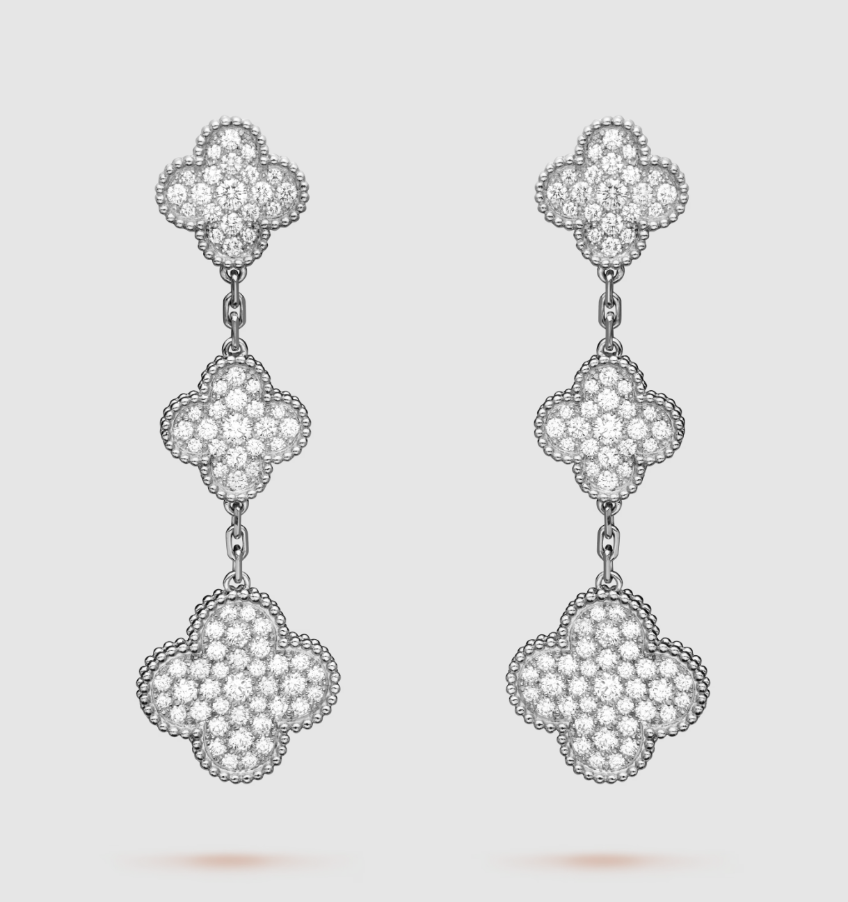 [Angela Jewellery]CLOVER 3 MOTIF DIAMOND SILVER DROP EARRINGS