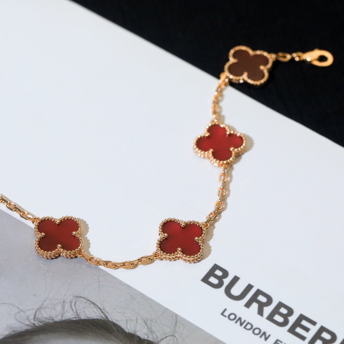[Angela Jewellery]CLOVER 5 MOTIFS RED AGATE  BRACELET