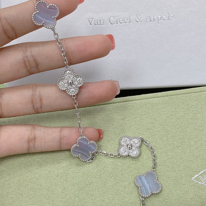 [Angela Jewellery]CLOVER  5 MOTIF DIAMOND PURPLE CHALCEDONY BRACELET SILVER