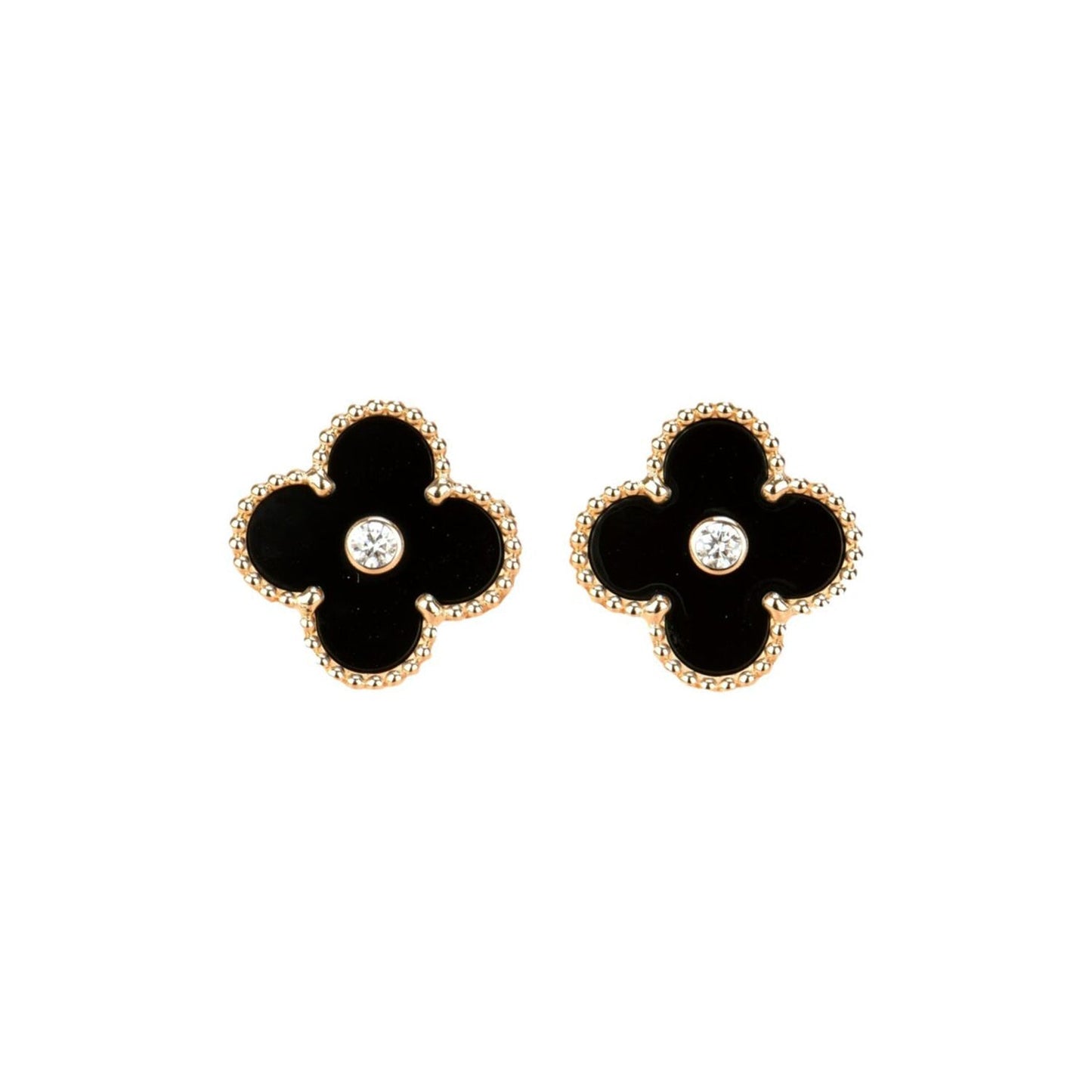 [Angela Jewellery]CLOVER MEDIUM 1 MOTIFS ONYX DIAMOND EARRINGS