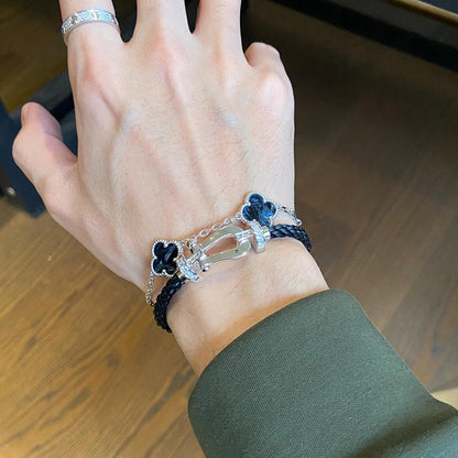 [Angela Jewellery]CLOVER 5 MOTIF PIETERSITE SILVER BRACELET