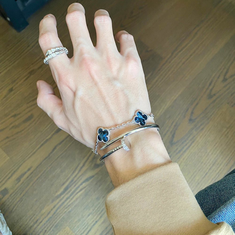 [Angela Jewellery]CLOVER 5 MOTIF PIETERSITE SILVER BRACELET