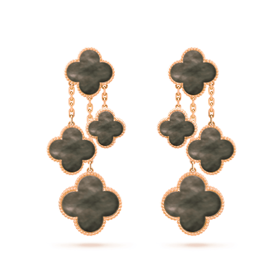 [Angela Jewellery]CLOVER EARRINGS DARK MOP 4 MOTIFS ROSE GOLD