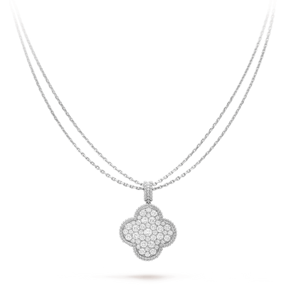 [Angela Jewellery]CLOVER 25MM SILVER FULL DIAMOND BIG CLOVER NECKLACE