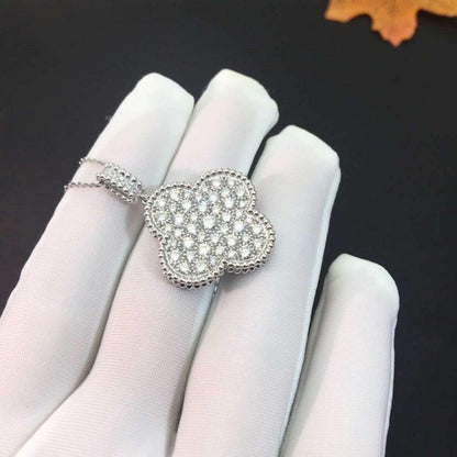 [Angela Jewellery]CLOVER 25MM SILVER FULL DIAMOND BIG CLOVER NECKLACE