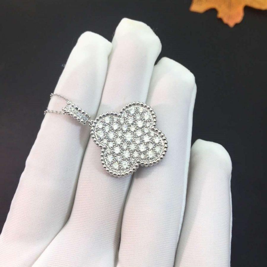 [Angela Jewellery]CLOVER 25MM SILVER FULL DIAMOND BIG CLOVER NECKLACE