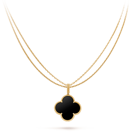 [Angela Jewellery]CLOVER 25MM GOLD ONYX BIG CLOVER NECKLACE