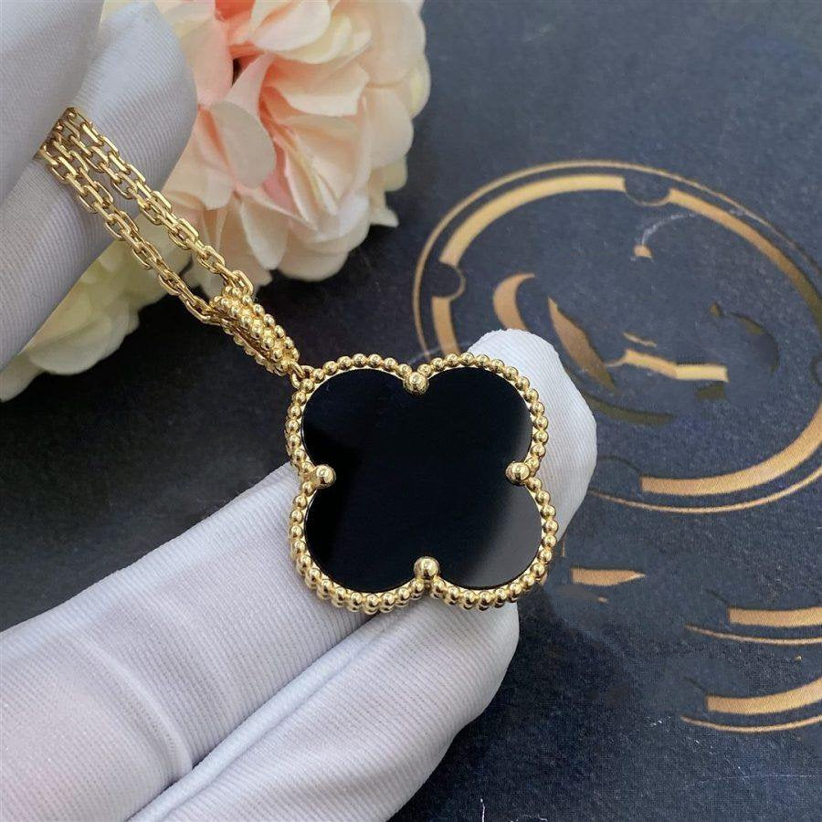 [Angela Jewellery]CLOVER 25MM GOLD ONYX BIG CLOVER NECKLACE